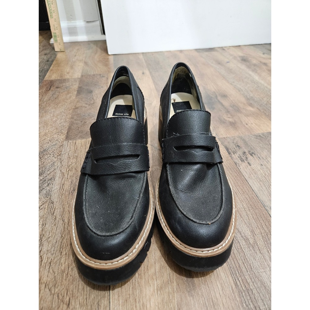 Dolce Vita Caster Black Lug Sole Platform Penny Loafers Block Heel Shoes